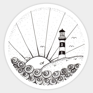 Whimsical Lighthouse Daylight Ink Illustration Sticker